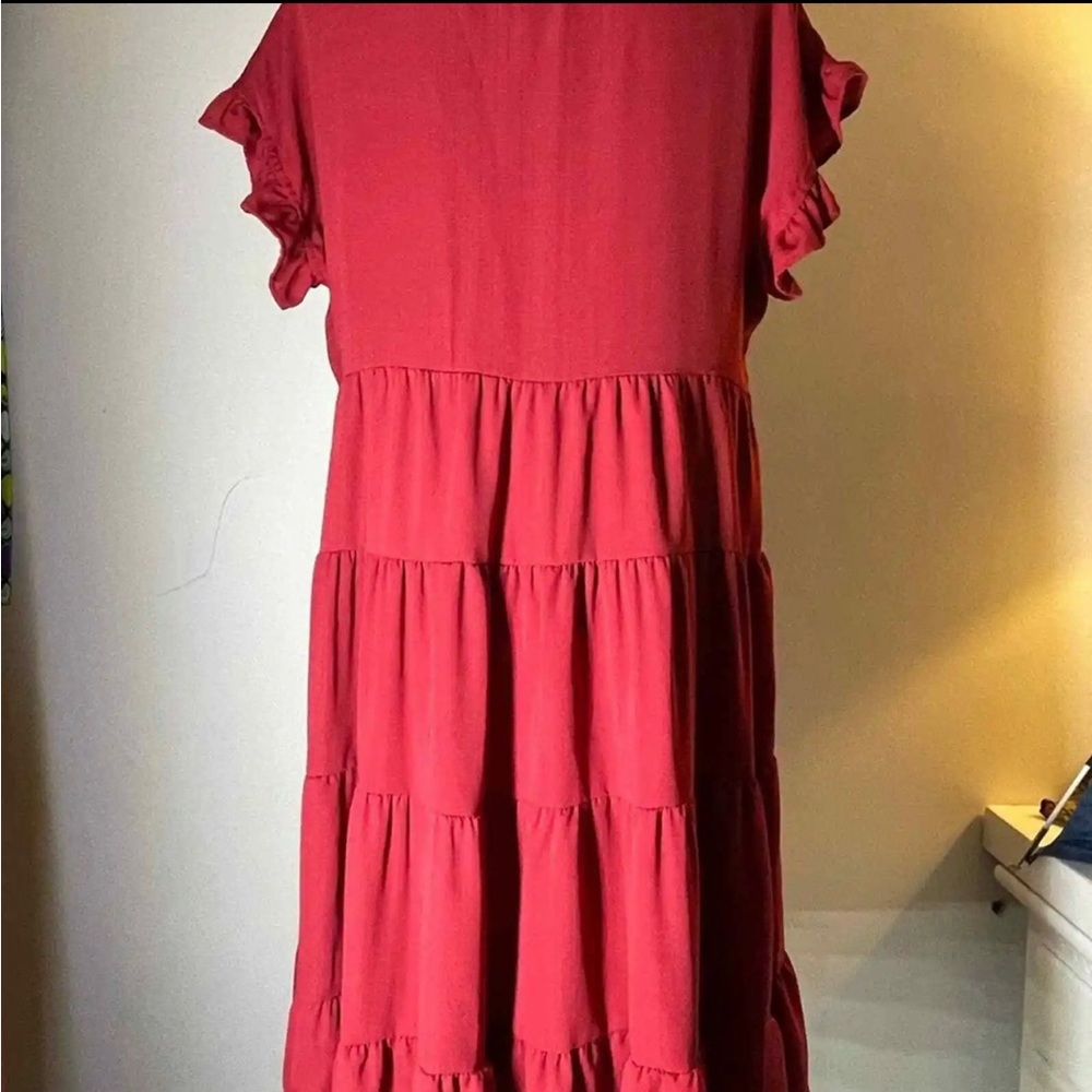 Miholl Burgundy Color A -Line Ruffle Dress Size Small - Picture 9 of 12